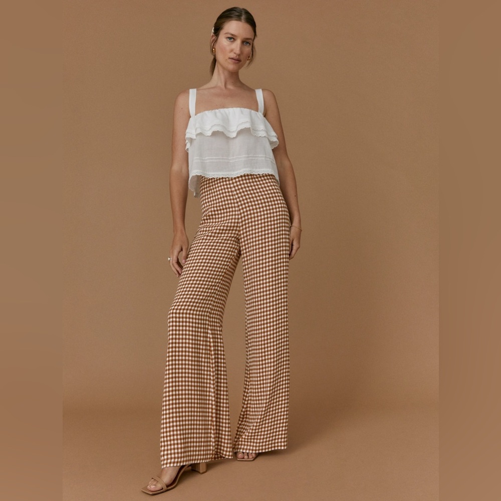 NWT Reformation Sorrenti Wide Leg Pant Chestnut Check
